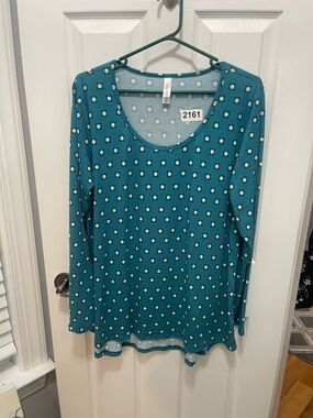 LuLaRoe Teal Square Dot Long Sleeve Scoop Neck Top